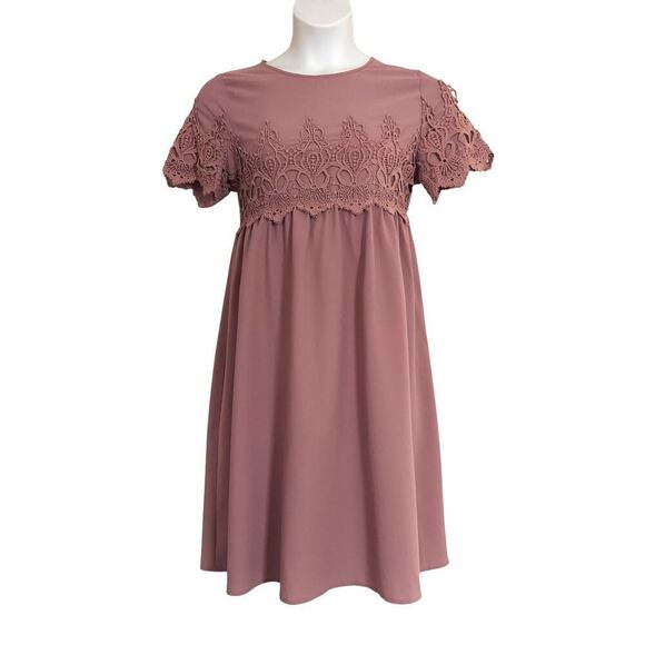 Orange Creek Pink Dusty Rose Lace Bodice Trim Knee Length Dress - Picture 4 of 11